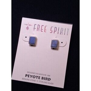 Peyote Bird Blue Gemstone 0.25" Rectangle Sterling Silver Stud Earring NEW